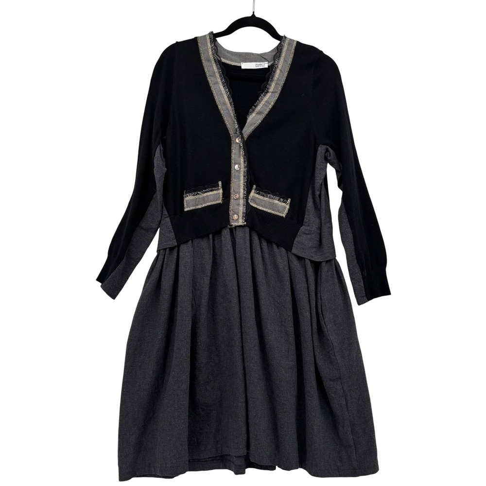 Amici Laggenlook Midi Dress Medium Black Gray Academia Career Wear Minimalist